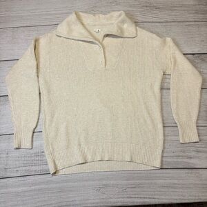 Aerie Ivory Waffle Knit Collared Sweater With Button Neck Size XS